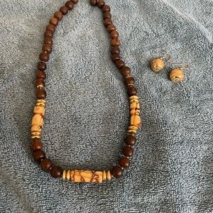 Handcrafted Brown and Tan Bead Necklace with Matching Earrings